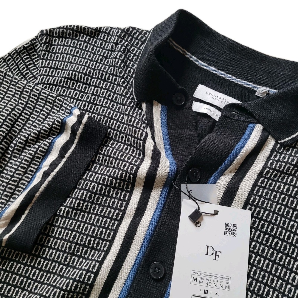 Denim & Flower Ricky Singh NEW Men's Knit Polo Cardigan Medium Eclectic Grandpa